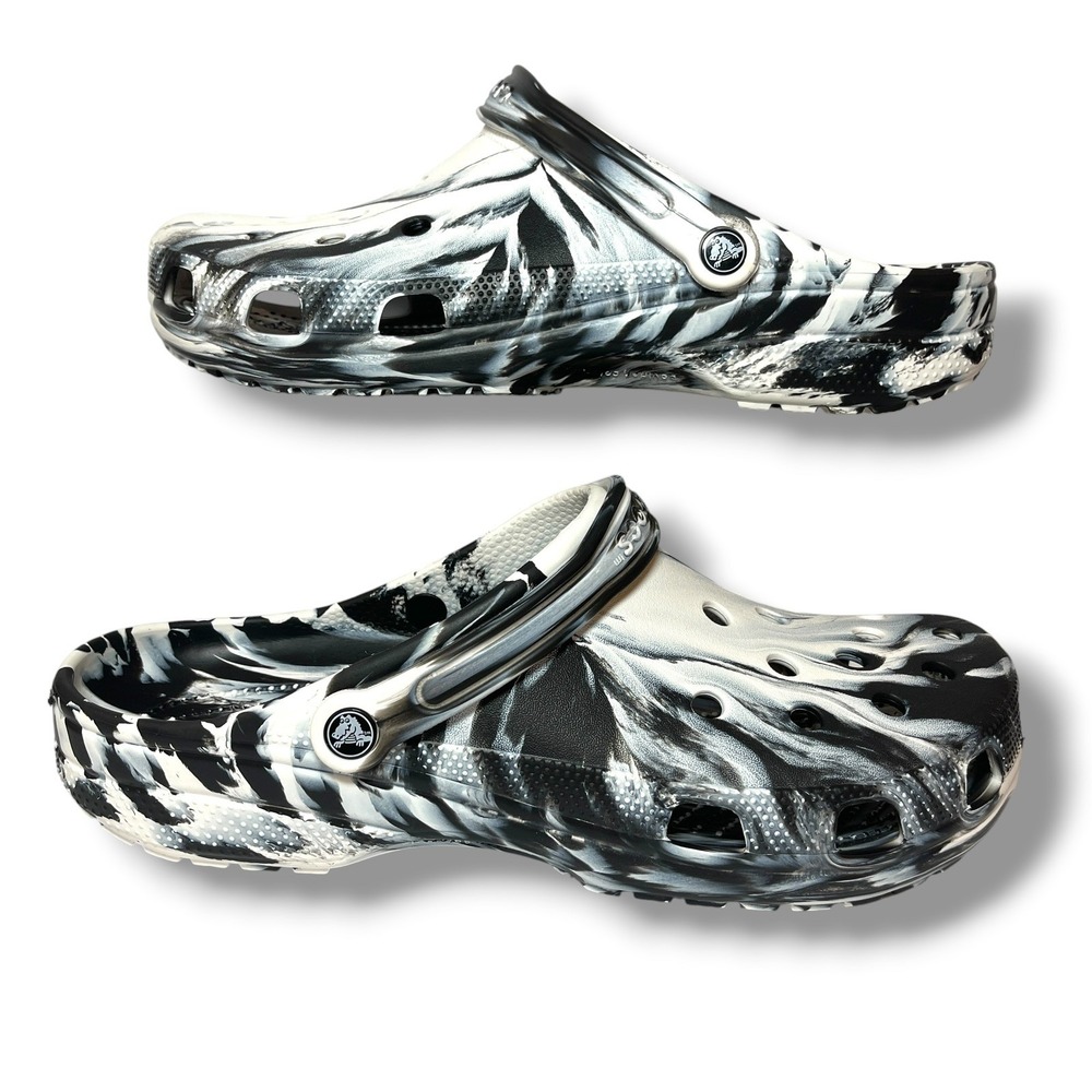 Crocs Classic Marbled Clog White/Black 206867-103 Men's Size 13